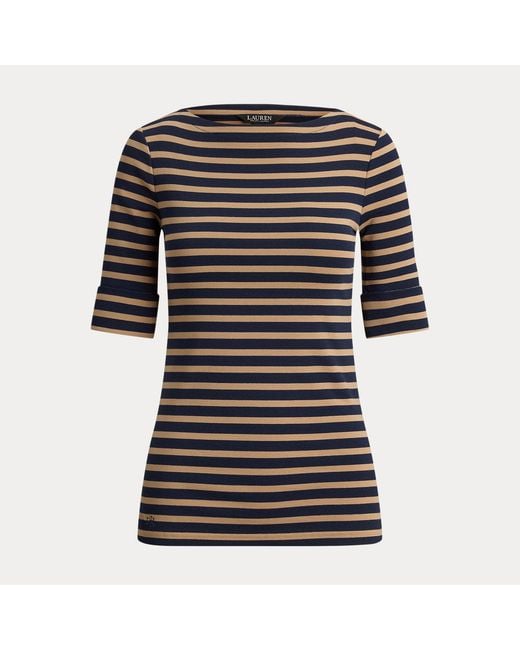 Ralph Lauren Black Striped Stretch Cotton Boatneck T-Shirt