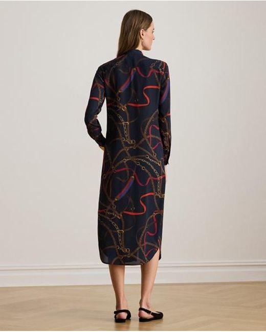 Ralph Lauren Black Print Georgette Tie-Neck Shirtdress