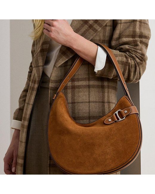 Borsa a spalla Tasha grande in camoscio di Ralph Lauren in Brown