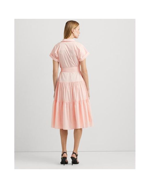 Vestido de algodón con volantes Lauren by Ralph Lauren de color Pink