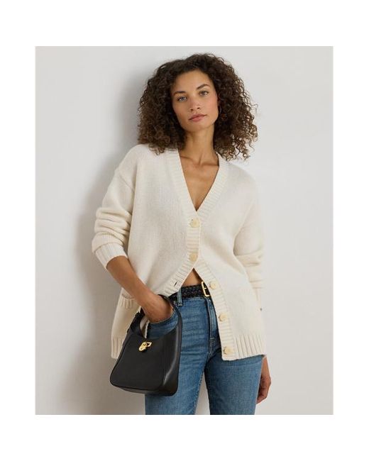 Cardigan in misto lana con scollo a V di Ralph Lauren in White