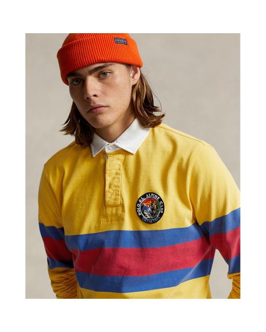 Polo Ralph Lauren Orange Classic Fit Striped Jersey Rugby Shirt for men