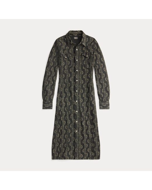 RRL Gray Cotton-Linen Jersey Western Dress