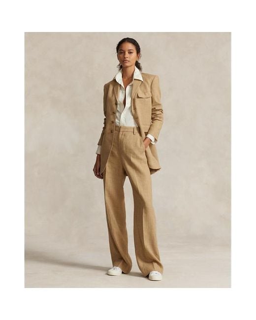 Pantalón de pernera ancha de lino y seda Polo Ralph Lauren de color Natural