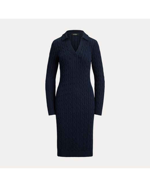 Ralph Lauren Blue Cable-Knit Cotton-Blend Jumper Dress
