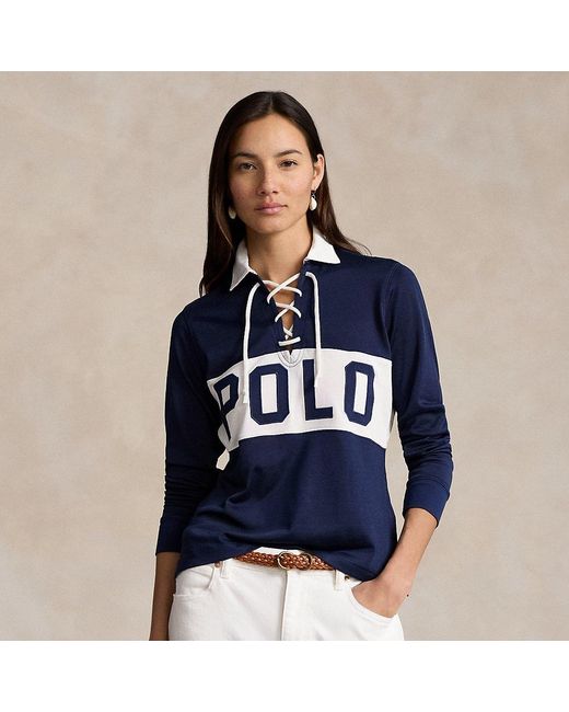 Polo Ralph Lauren Blue Langärmliges Poloshirt zum Schnüren