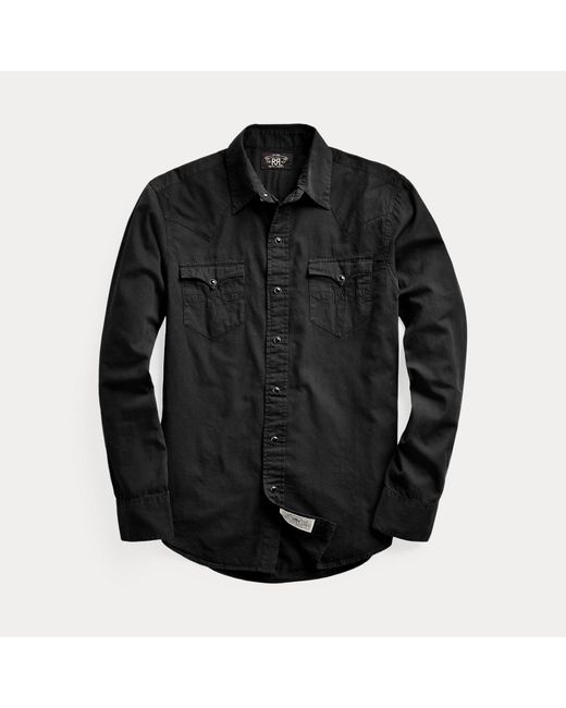 RRL Black Slim Fit Twill Western Shirt for men