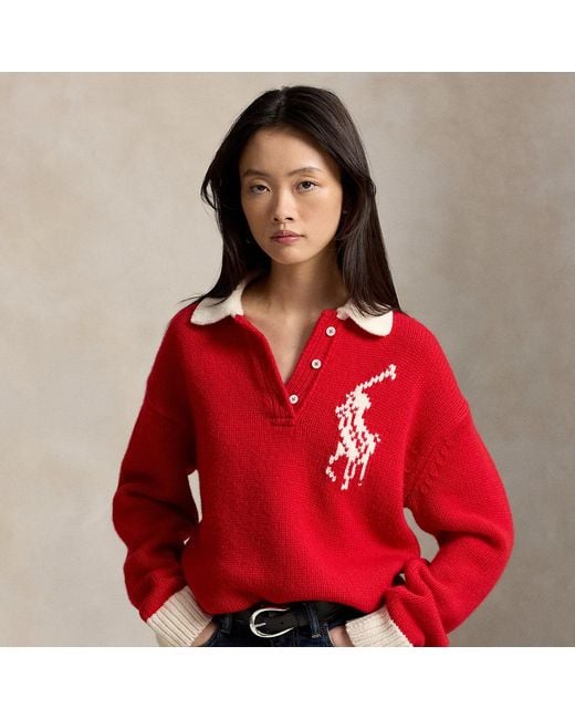 Polo Ralph Lauren Red Big Pony Wool Rugby Jumper