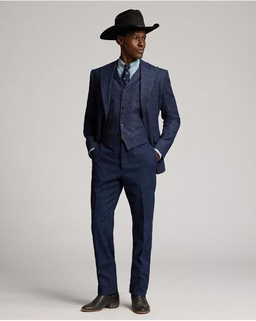 RRL Blue Slim Fit Striped Western Shirt for men