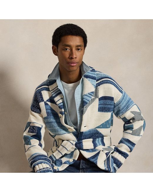 Polo Ralph Lauren Blue Appliquéd Cotton-Linen Cardigan for men