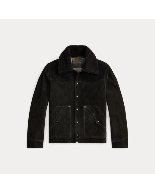 RRL Black Shearling-Collar Suede Western Jacket for men
