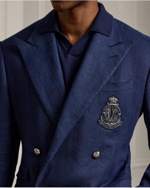 Ralph Lauren Blue Kent Hand-Tailored Linen Suit Jacket for men