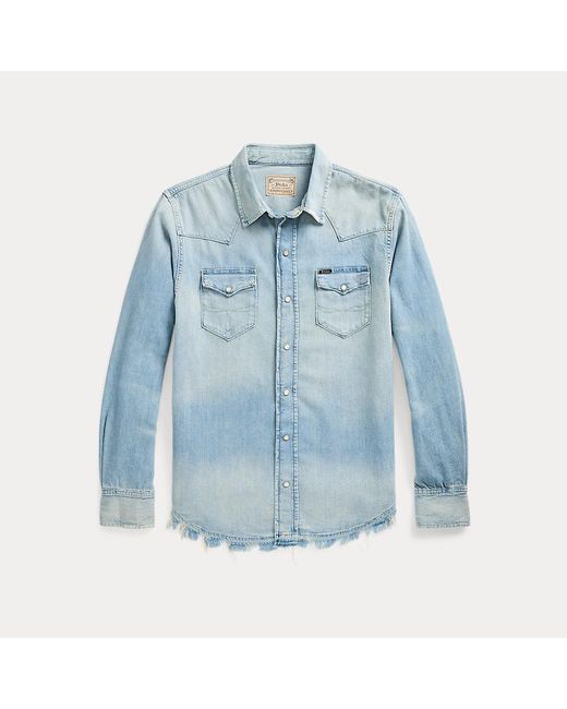 Polo Ralph Lauren Blue Distressed Denim Western Shirt for men