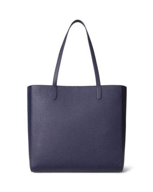 Ralph Lauren Blue Pebbled Leather Large Cameryn Tote Bag