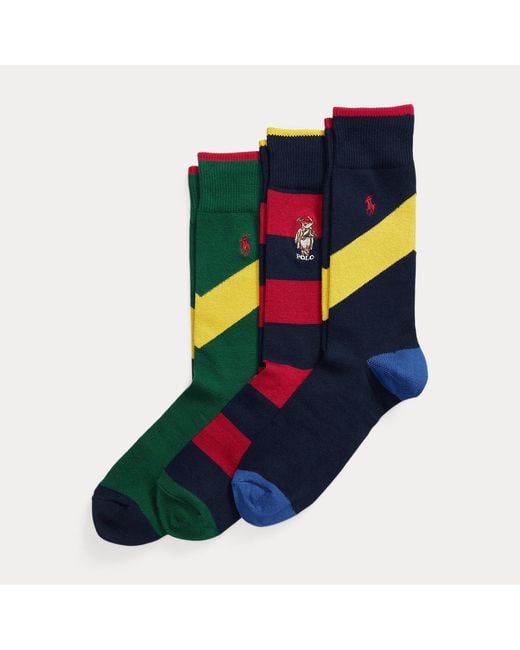 Polo Ralph Lauren Blue Polo Bear Trouser Sock 3-Pack Gift Set for men