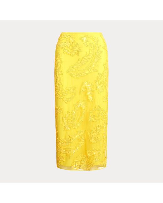 Falda midi de malla con abalorios Lauren by Ralph Lauren de color Yellow