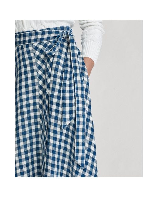 Polo Ralph Lauren Gingham Linen Wrap Skirt in Blue/White (Blue) - Lyst