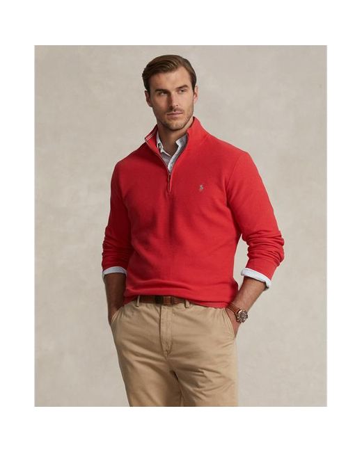 Polo Ralph Lauren Red Ralph Lauren Mesh-knit Cotton Quarter-zip Sweater for men