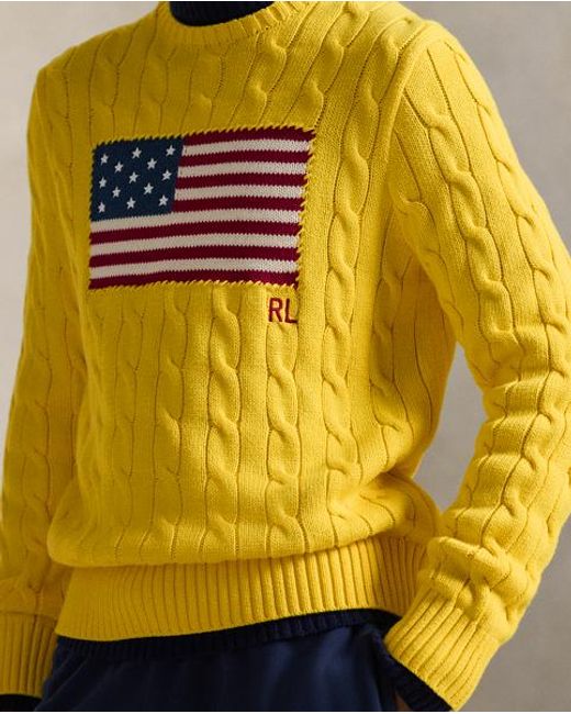Ralph Lauren Yellow Cable-Knit Iconic Flag Jumper for men