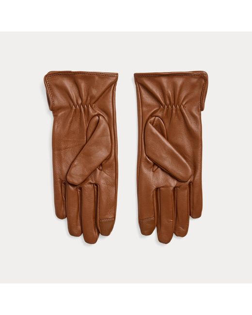 Ralph Lauren Brown Button-Trim Sheepskin Tech Gloves