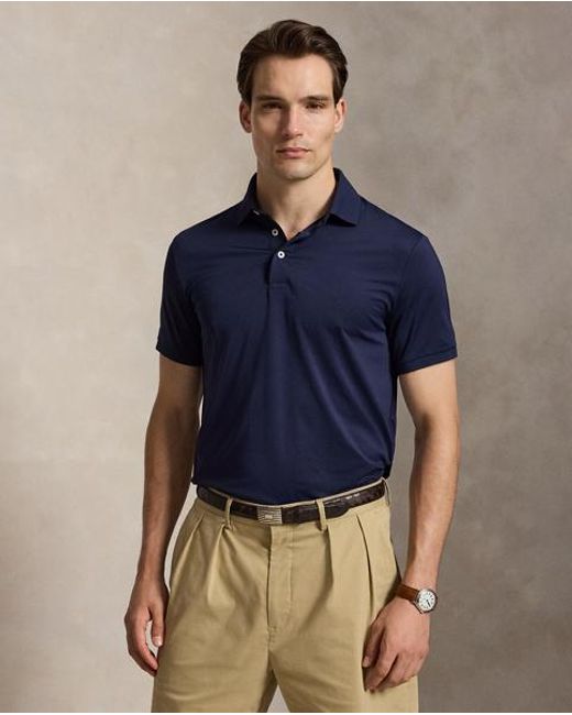 Ralph Lauren Blue Tailored Fit Performance Polo Shirt for men