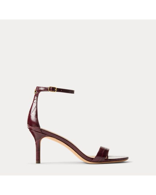 Ralph Lauren Brown Allie Mid-Heel Crocodile-Embossed Sandal
