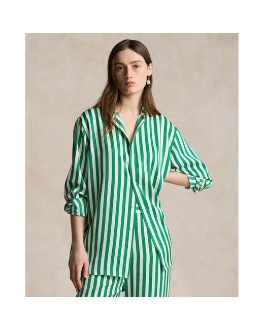 Camicia in seta a righe Oversize-Fit di Polo Ralph Lauren in Green