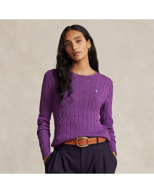 Polo Ralph Lauren Purple Cable-knit Cotton Crewneck Jumper