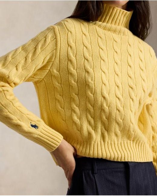 Polo Ralph Lauren Yellow Cable-Knit Wool-Cashmere Rollneck