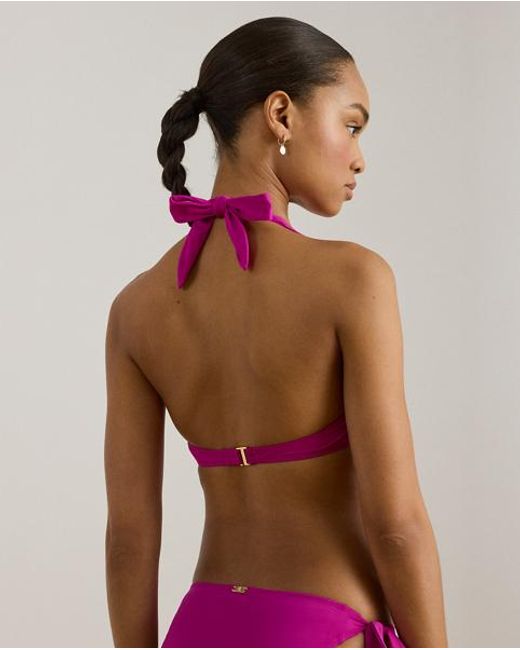 Ralph Lauren Purple Tie-Front Halter Bikini Top