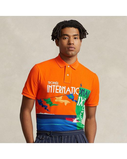 Polo Ralph Lauren Orange Classic Fit Mesh Graphic Polo Shirt for men
