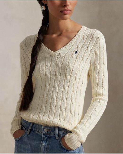 Polo Ralph Lauren Natural Cable-Knit Cotton V-Neck Jumper