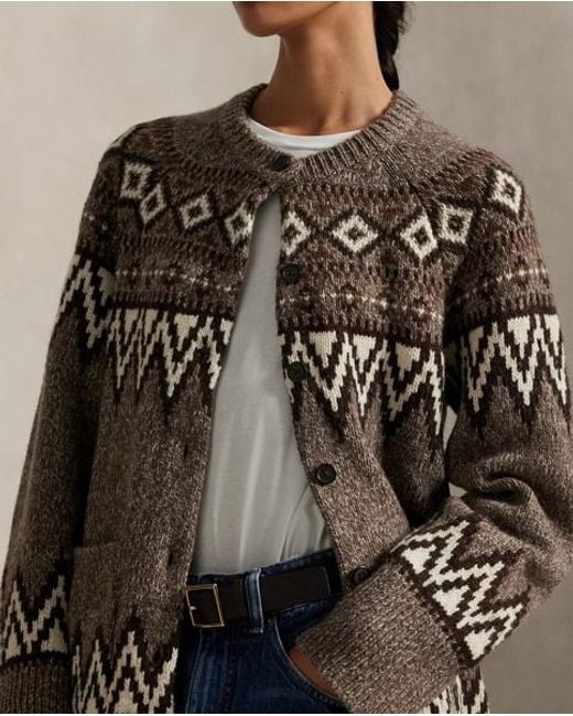 Polo Ralph Lauren Brown Strickjacke Mit Fair-Isle-Muster