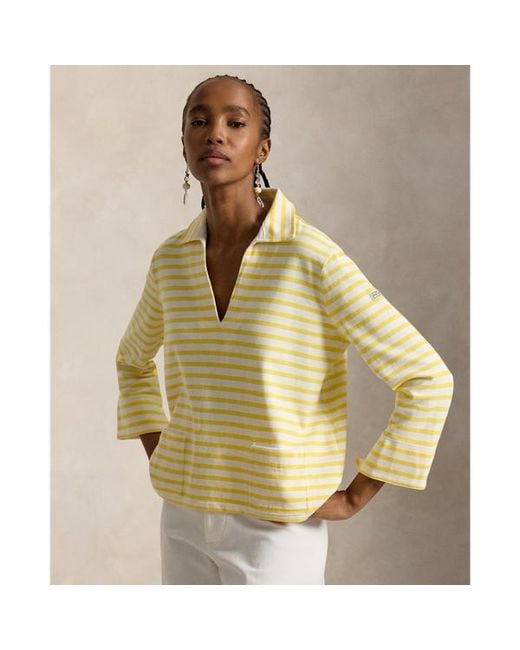 Ralph Lauren Green Striped Split-Placket Mariner Tee