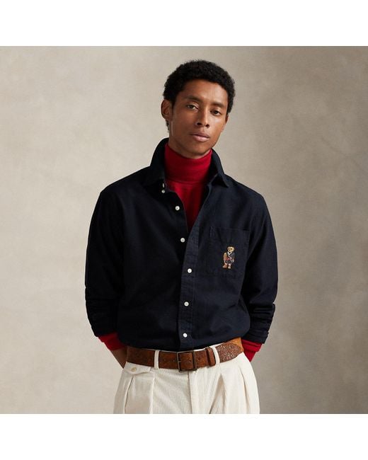 Camicia Oxford Polo Bear Custom-Fit di Polo Ralph Lauren in Blue da Uomo