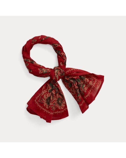 RRL Red Floral-print Cotton Voile Scarf