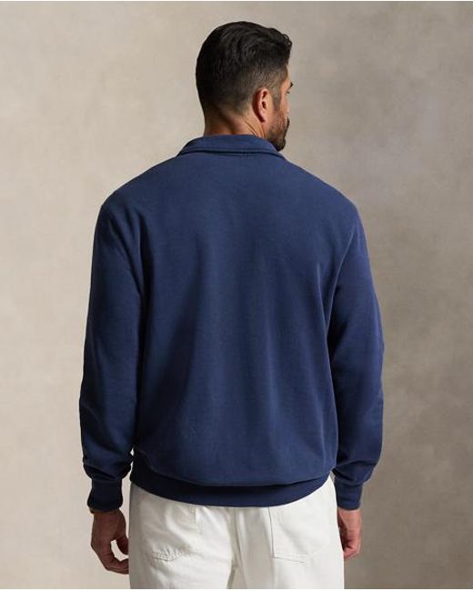 Ralph Lauren Blue Loopback Fleece Collared Sweatshirt for men