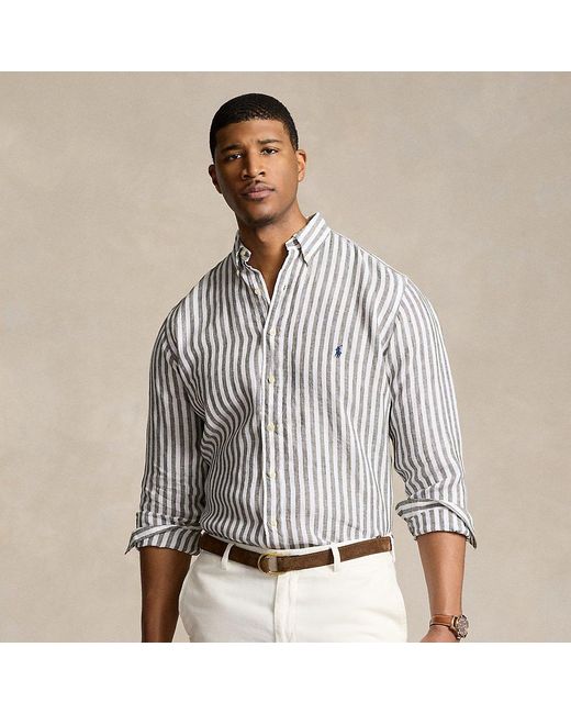 Ralph Lauren Gray Big & Tall - Striped Linen Shirt for men
