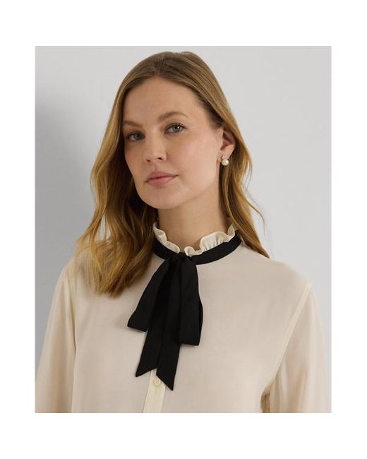 Lauren by Ralph Lauren Natural Classic Fit Georgette Tie-neck Shirt