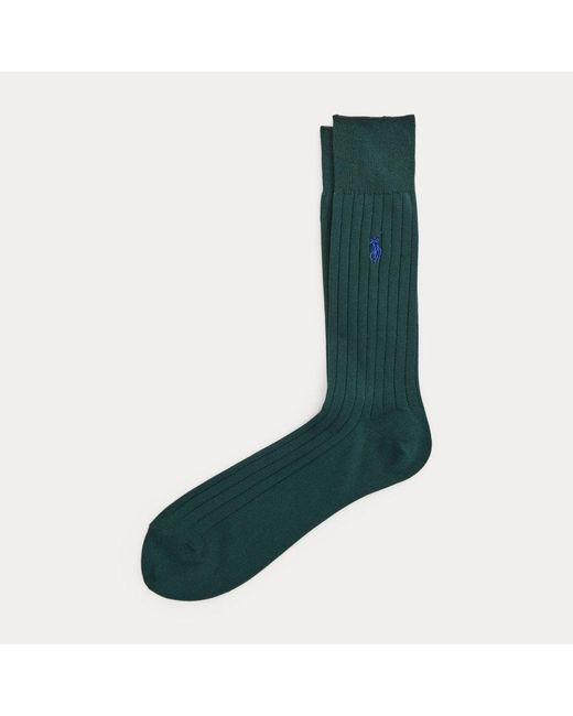 Ralph Lauren Green Ribbed Cotton Dress Socks for men