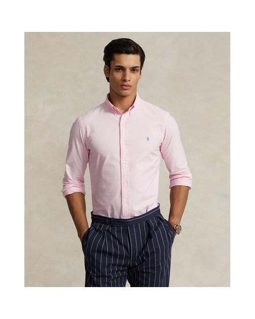 Camicia Oxford tinta in capo Slim-Fit di Polo Ralph Lauren in Pink da Uomo