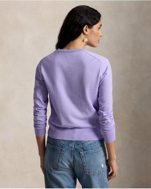 Polo Ralph Lauren Purple Stretch Cotton-Blend Crewneck Cardigan