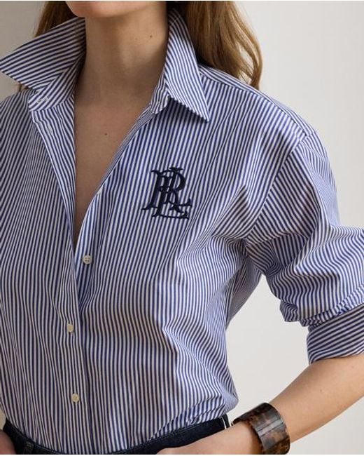 Ralph Lauren Gray Relaxed Fit Striped Stretch Cotton Shirt