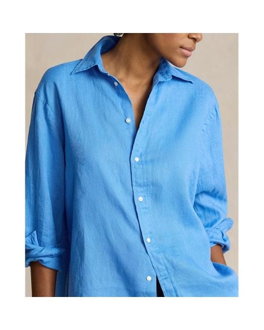 Polo Ralph Lauren Blue Oversize Fit Linen Shirt