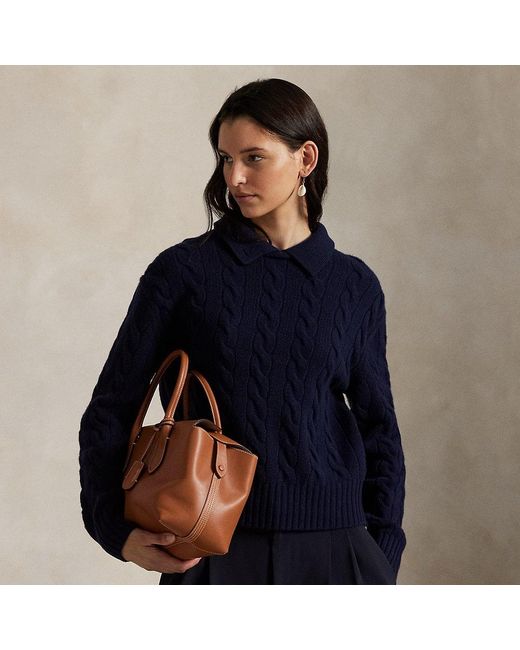 Polo Ralph Lauren Blue Cable-Knit Wool-Cashmere Polo Jumper