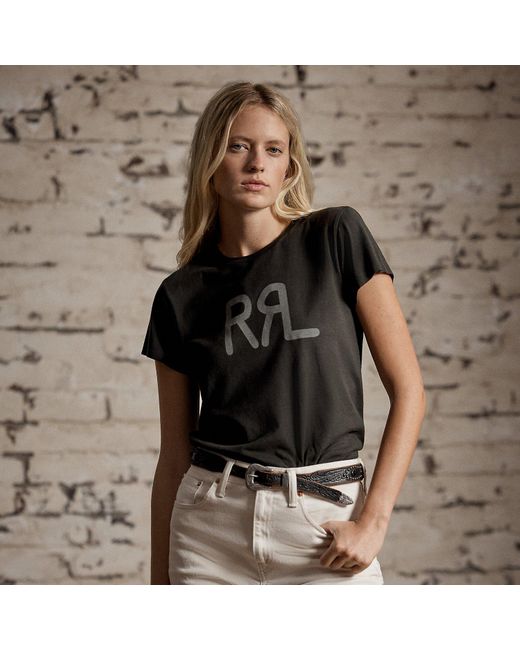 RRL Black Logo Cotton Jersey Tee