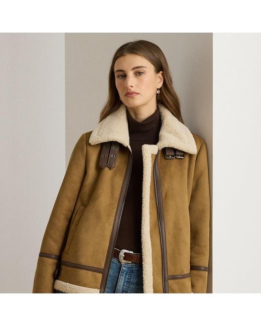 Ralph Lauren Brown Buckle-Trim Faux-Suede Jacket