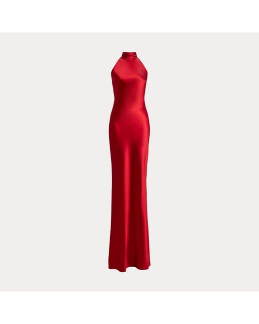 Ralph Lauren Red Chilton Stretch Satin Evening Dress