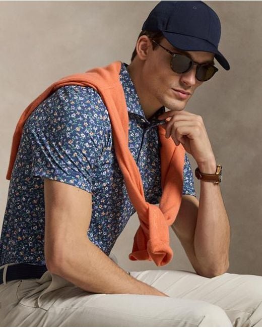 Ralph Lauren Blue Tailored Fit Performance Polo Shirt for men