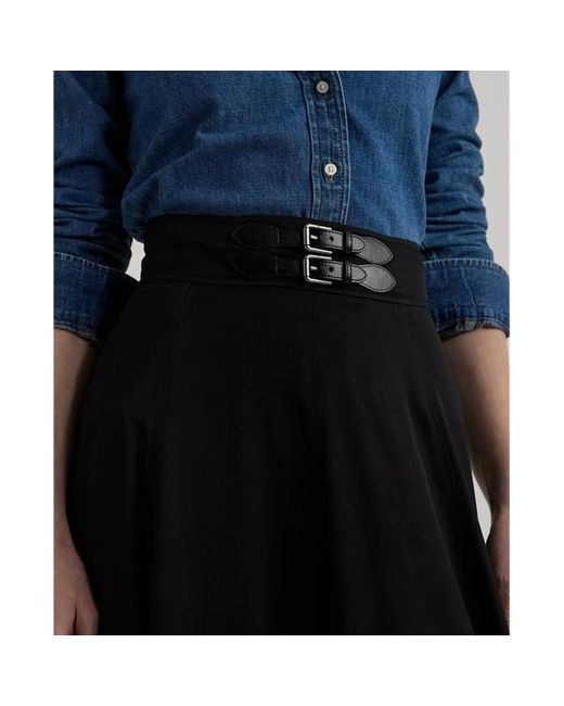 Lauren by Ralph Lauren Blue Buckle-trim Twill Midi Skirt